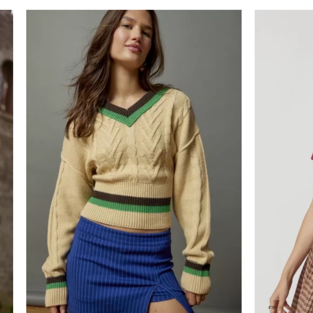 Urban Outfitters BDG Clarice Cable Knit V-Neck Sweater